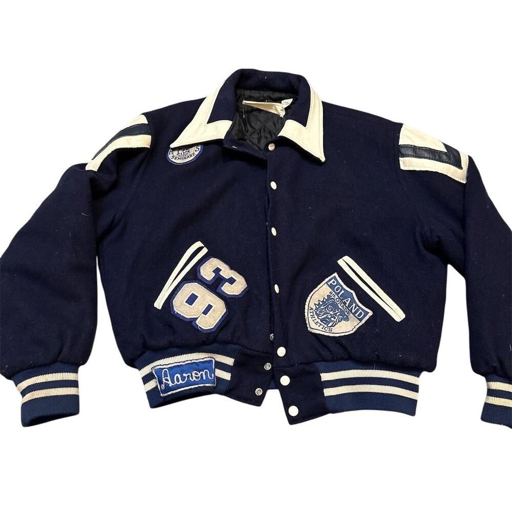 Vintage Poland Athletics Varsity Jacket XL Blue youth Men's Quilted‎ Lining